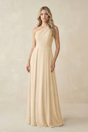 One-Shoulder A-Line Chiffon Bridesmaid Dress in Champagne | KISSBRIDAL