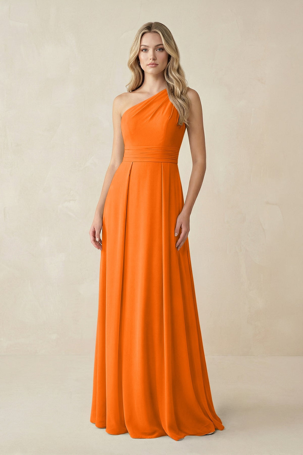 One - Shoulder A - Line Chiffon Bridesmaid Dress in Cinnamon - KISS BRIDAL Bridesmaid Dresses