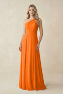 One - Shoulder A - Line Chiffon Bridesmaid Dress in Cinnamon - SHE IS ME Bridesmaid Dresses