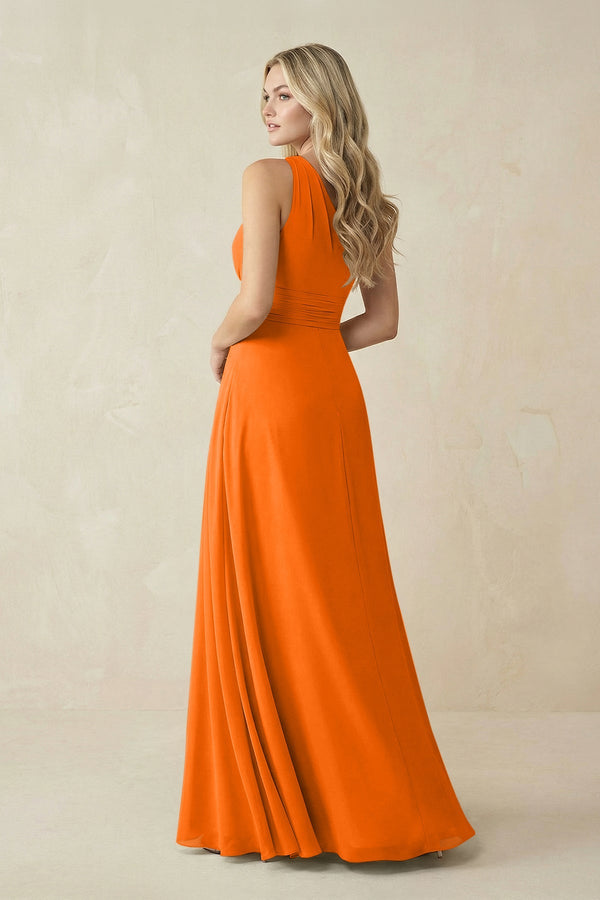 One - Shoulder A - Line Chiffon Bridesmaid Dress in Cinnamon - SHE IS ME Bridesmaid Dresses