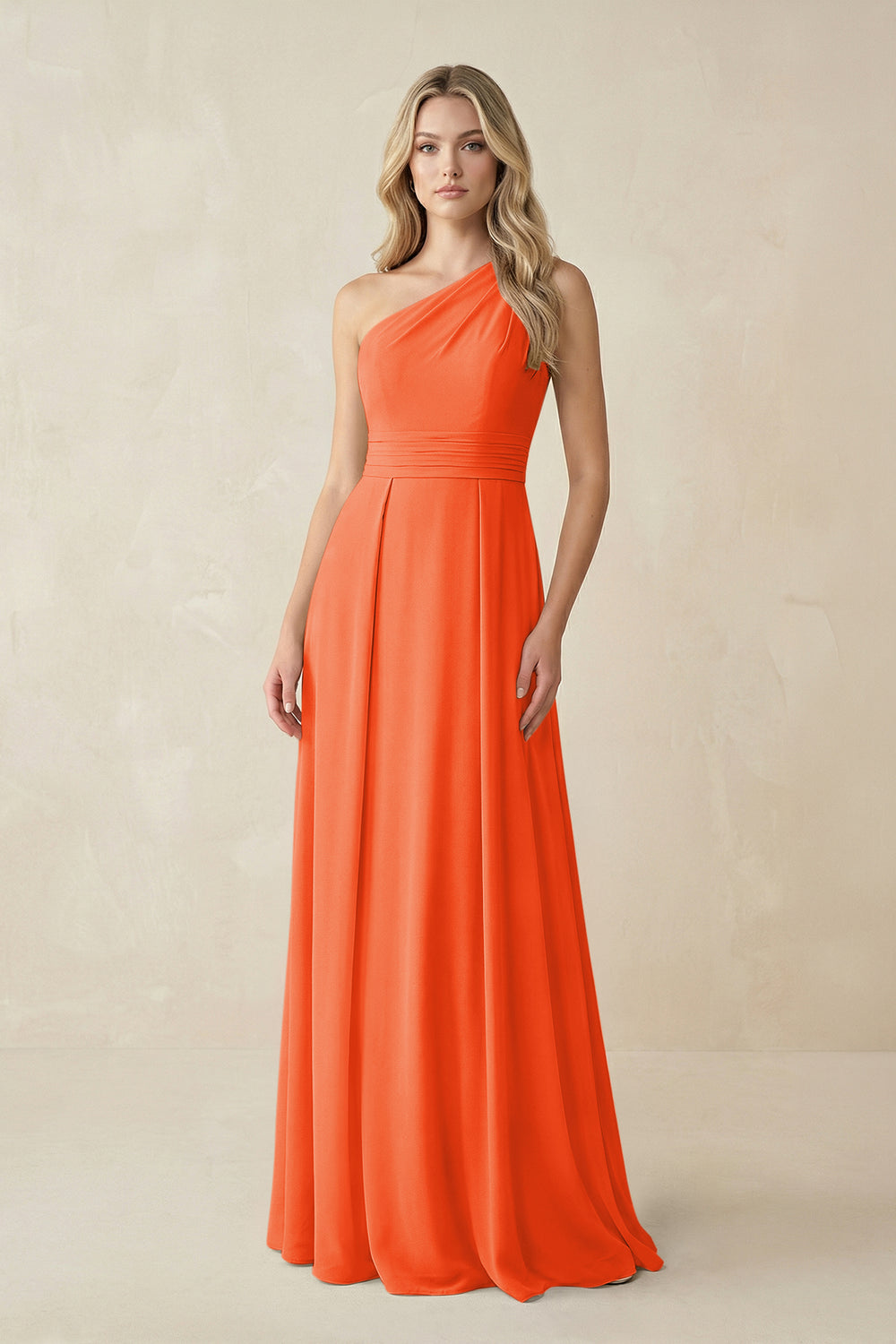 One-Shoulder A-Line Chiffon Bridesmaid Dress in Cinnamon