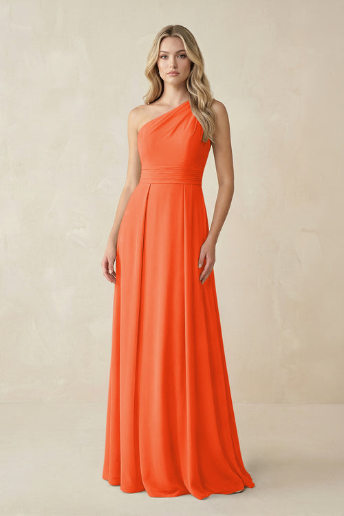 One-Shoulder A-Line Chiffon Bridesmaid Dress in Cinnamon | KISSBRIDAL