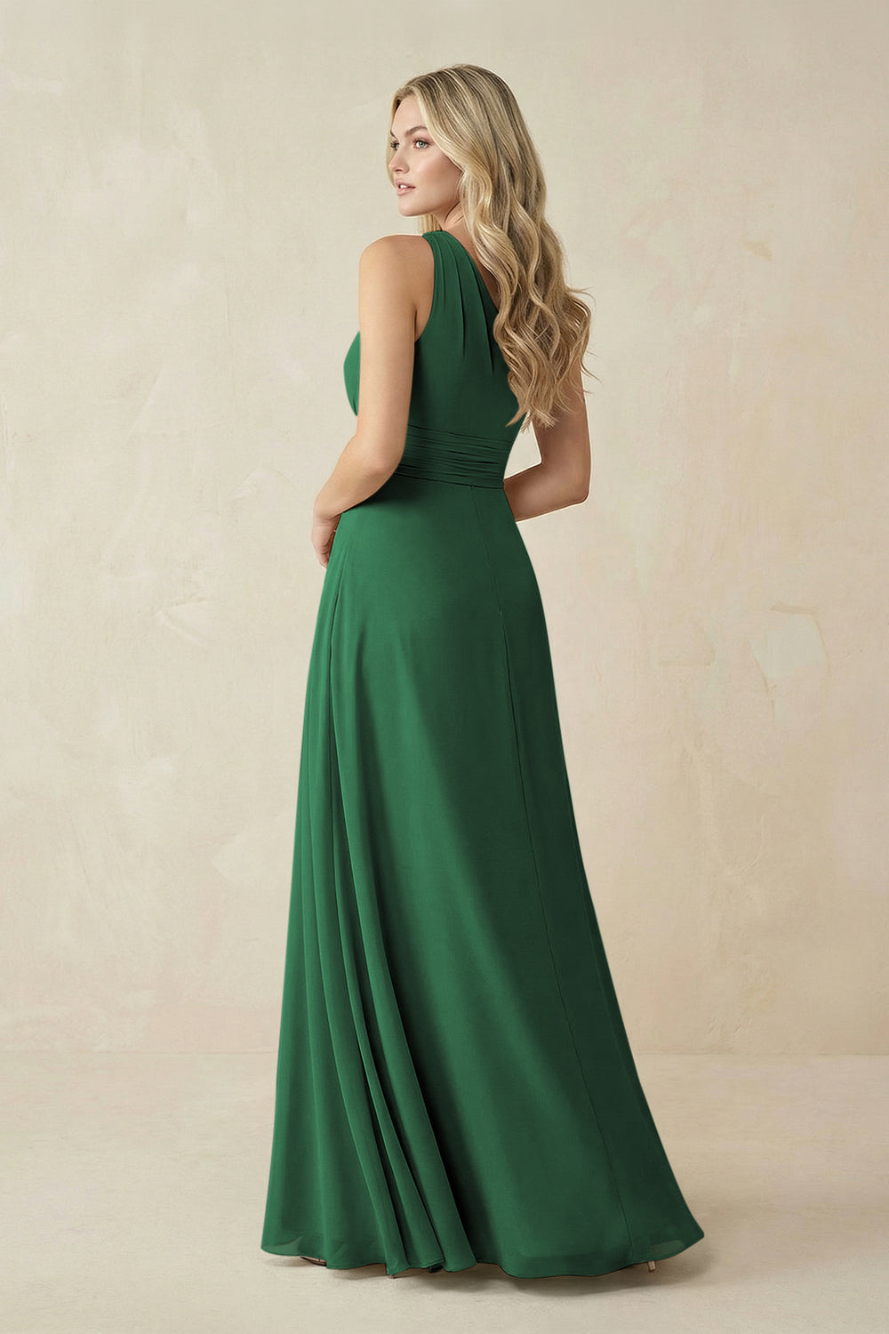 One-Shoulder A-Line Chiffon Bridesmaid Dress in Dark Green