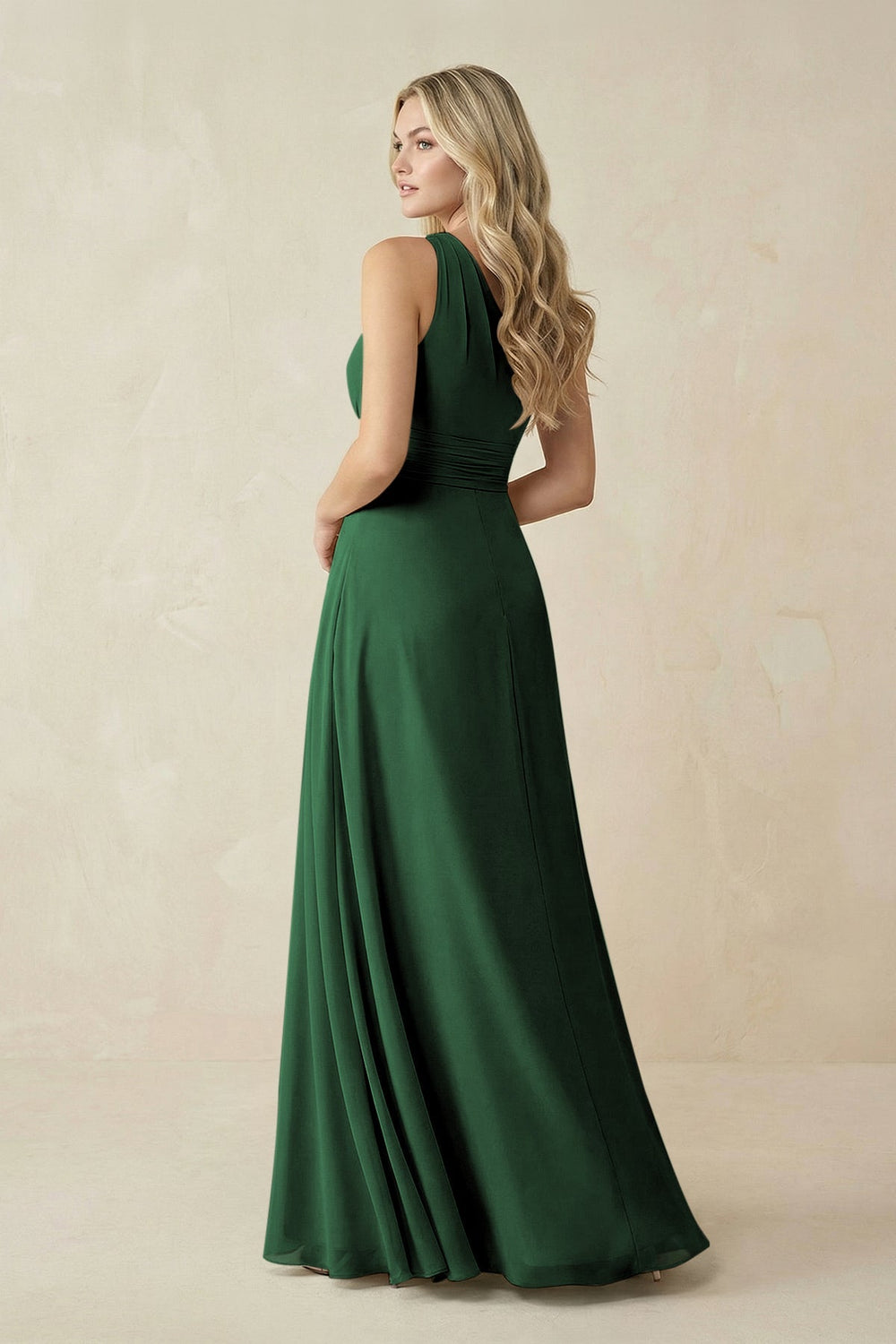 One - Shoulder A - Line Chiffon Bridesmaid Dress in Dark Green - SHE IS ME Bridesmaid Dresses