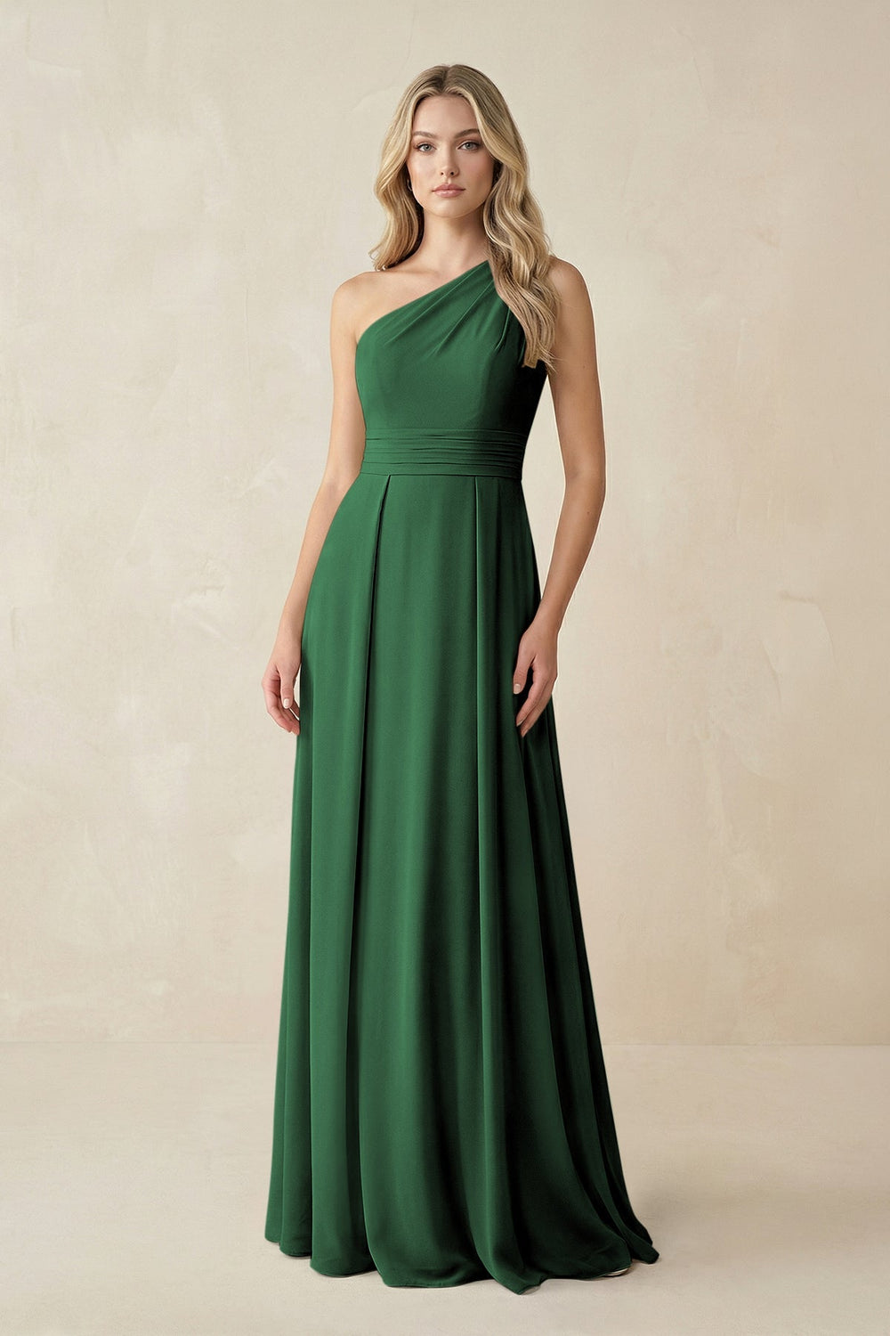 One - Shoulder A - Line Chiffon Bridesmaid Dress in Dark Green - SHE IS ME Bridesmaid Dresses