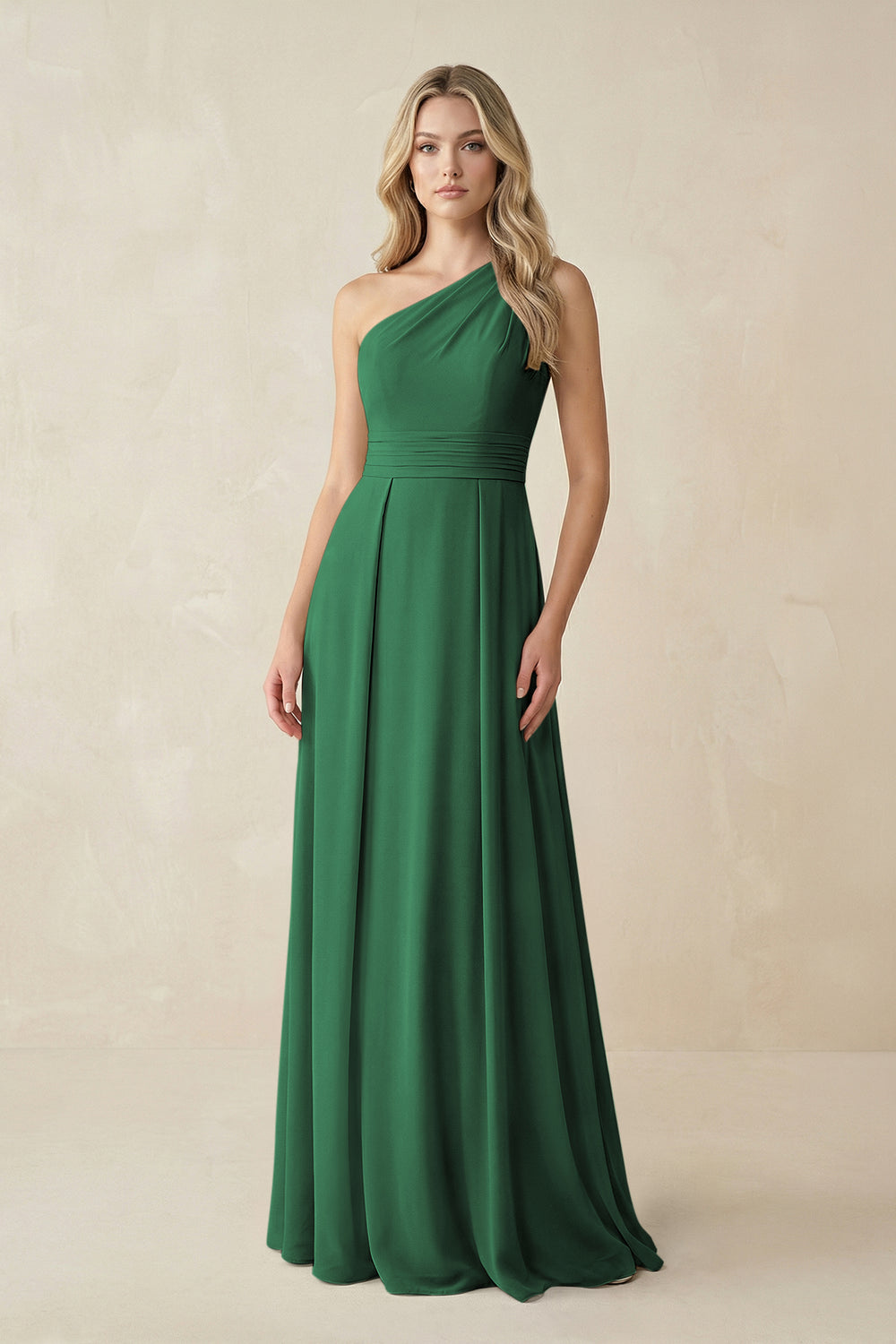 One-Shoulder A-Line Chiffon Bridesmaid Dress in Dark Green