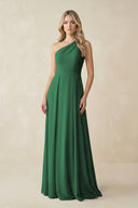 One-Shoulder A-Line Chiffon Bridesmaid Dress in Dark Green | KISSBRIDAL