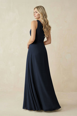One - Shoulder A - Line Chiffon Bridesmaid Dress in Dark Navy - SHE IS ME Bridesmaid Dresses
