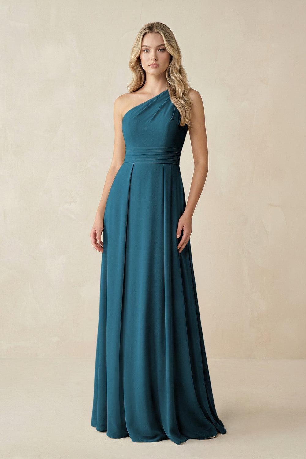 One - Shoulder A - Line Chiffon Bridesmaid Dress in Dark Teal - KISS BRIDAL Bridesmaid Dresses