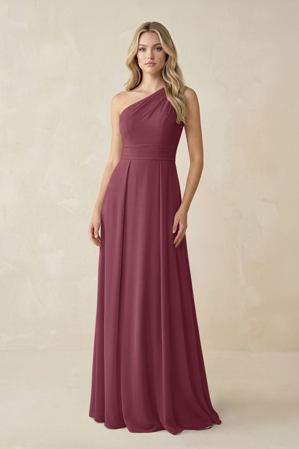 One-Shoulder A-Line Chiffon Bridesmaid Dress in Desert Rose