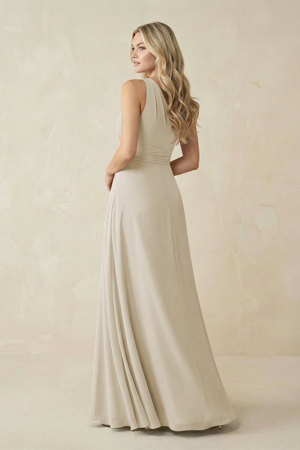 One - Shoulder A - Line Chiffon Bridesmaid Dress in Dove Gray - SHE IS ME Bridesmaid Dresses