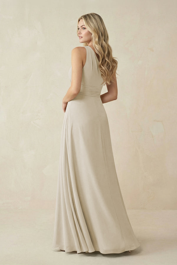 One - Shoulder A - Line Chiffon Bridesmaid Dress in Dove Gray - SHE IS ME Bridesmaid Dresses