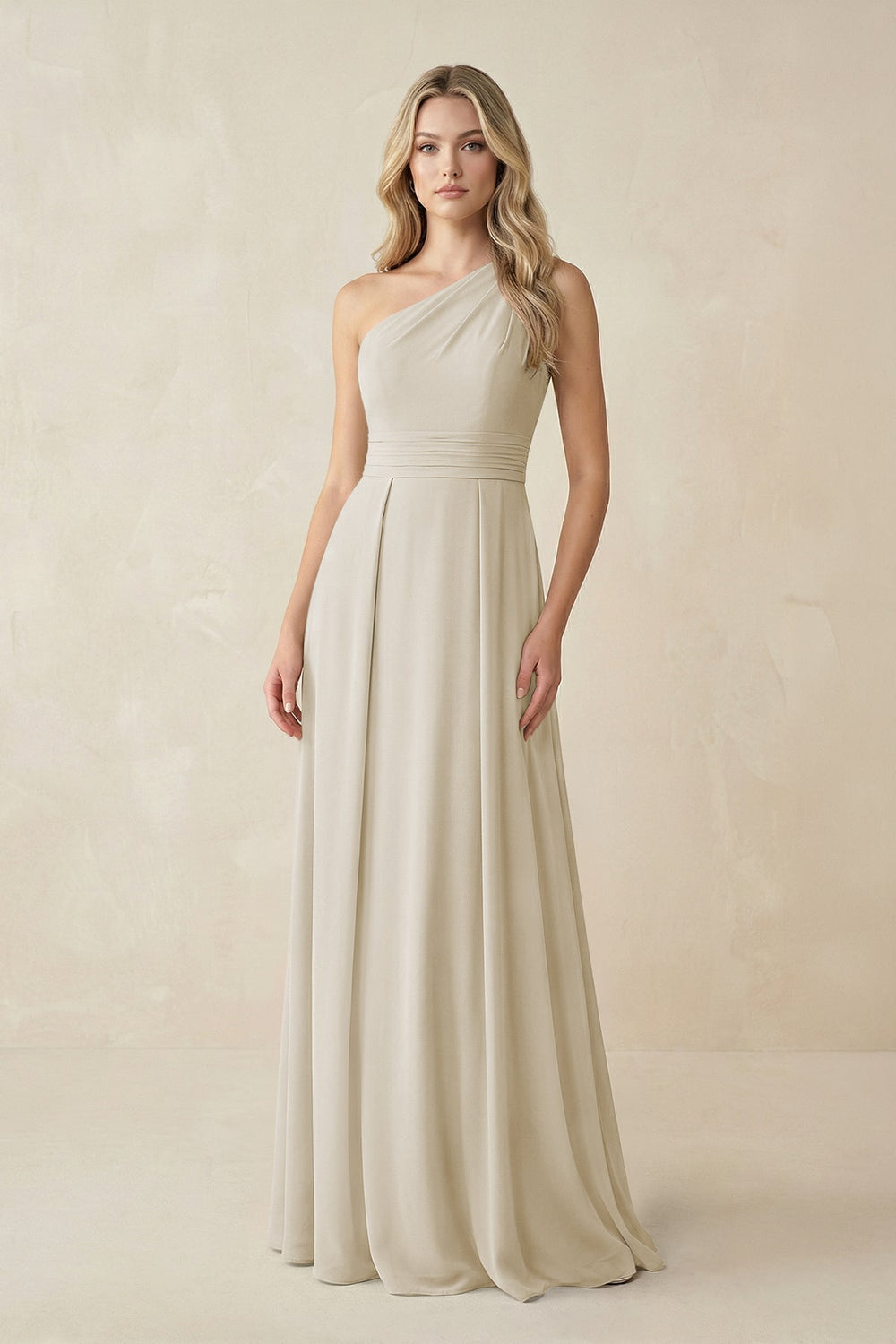 One - Shoulder A - Line Chiffon Bridesmaid Dress in Dove Gray - SHE IS ME Bridesmaid Dresses