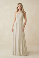 One - Shoulder A - Line Chiffon Bridesmaid Dress in Dove Gray - SHE IS ME Bridesmaid Dresses