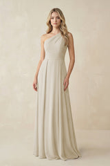 One - Shoulder A - Line Chiffon Bridesmaid Dress in Dove Gray - KISS BRIDAL Bridesmaid Dresses