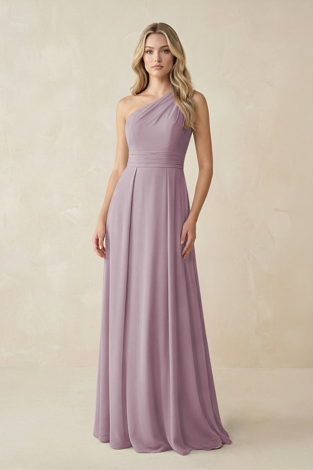 One - Shoulder A - Line Chiffon Bridesmaid Dress in Dusk - SHE IS ME Bridesmaid Dresses