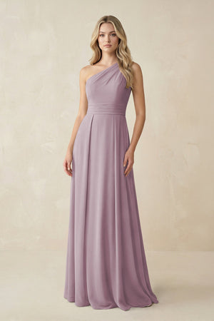 One - Shoulder A - Line Chiffon Bridesmaid Dress in Dusk - SHE IS ME Bridesmaid Dresses