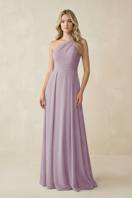 One-Shoulder A-Line Chiffon Bridesmaid Dress in Dusk | KISSBRIDAL