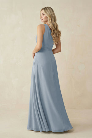 One-Shoulder A-Line Chiffon Bridesmaid Dress in Dusty Blue (2) | KISSBRIDAL
