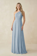 One - Shoulder A - Line Chiffon Bridesmaid Dress in Dusty Blue - SHE IS ME Bridesmaid Dresses