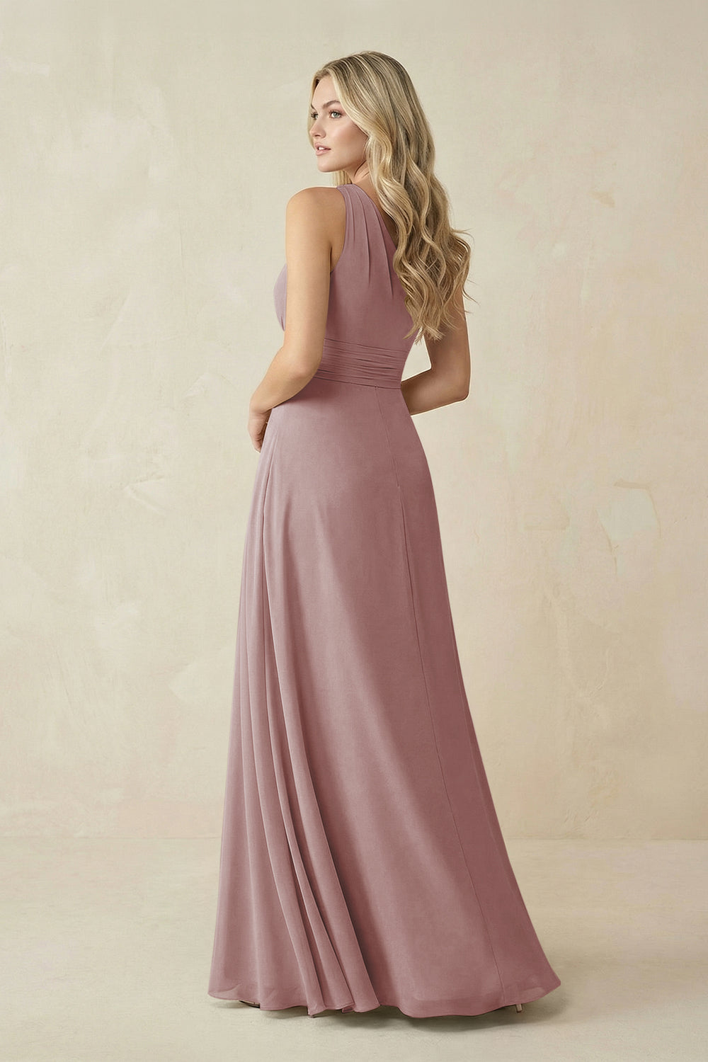 One-Shoulder A-Line Chiffon Bridesmaid Dress in Dusty Rose