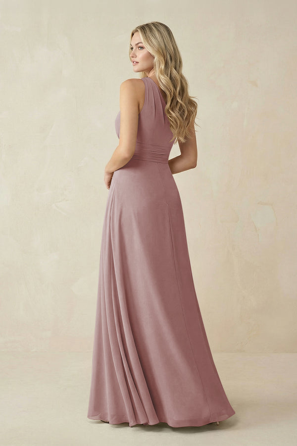 One-Shoulder A-Line Chiffon Bridesmaid Dress in Dusty Rose (2) | KISSBRIDAL