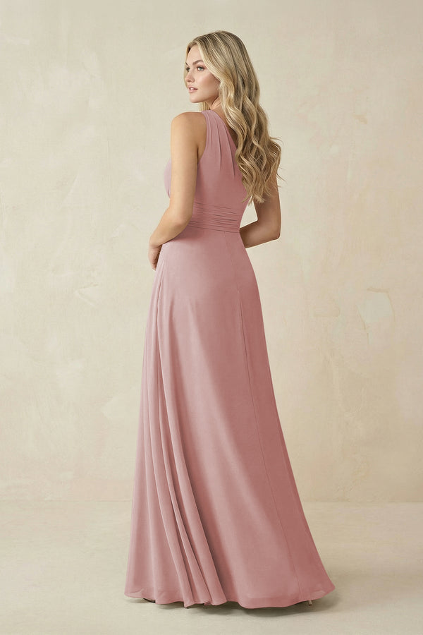 One - Shoulder A - Line Chiffon Bridesmaid Dress in Dusty Rose - SHE IS ME Bridesmaid Dresses