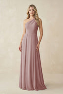 One-Shoulder A-Line Chiffon Bridesmaid Dress in Dusty Rose | KISSBRIDAL