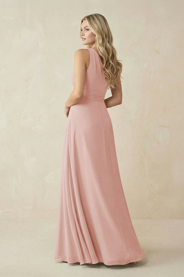 One-Shoulder A-Line Chiffon Bridesmaid Dress in English Rose (2) | KISSBRIDAL