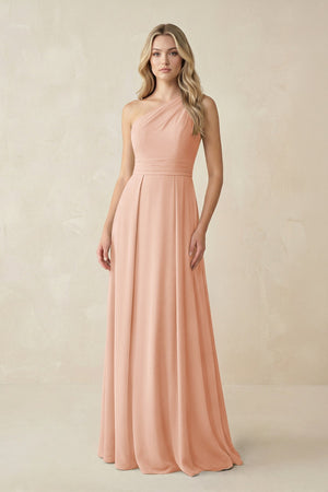 One - Shoulder A - Line Chiffon Bridesmaid Dress in English Rose - SHE IS ME Bridesmaid Dresses