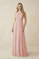 One-Shoulder A-Line Chiffon Bridesmaid Dress in English Rose | KISSBRIDAL