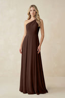 One - Shoulder A - Line Chiffon Bridesmaid Dress in Espresso - SHE IS ME Bridesmaid Dresses