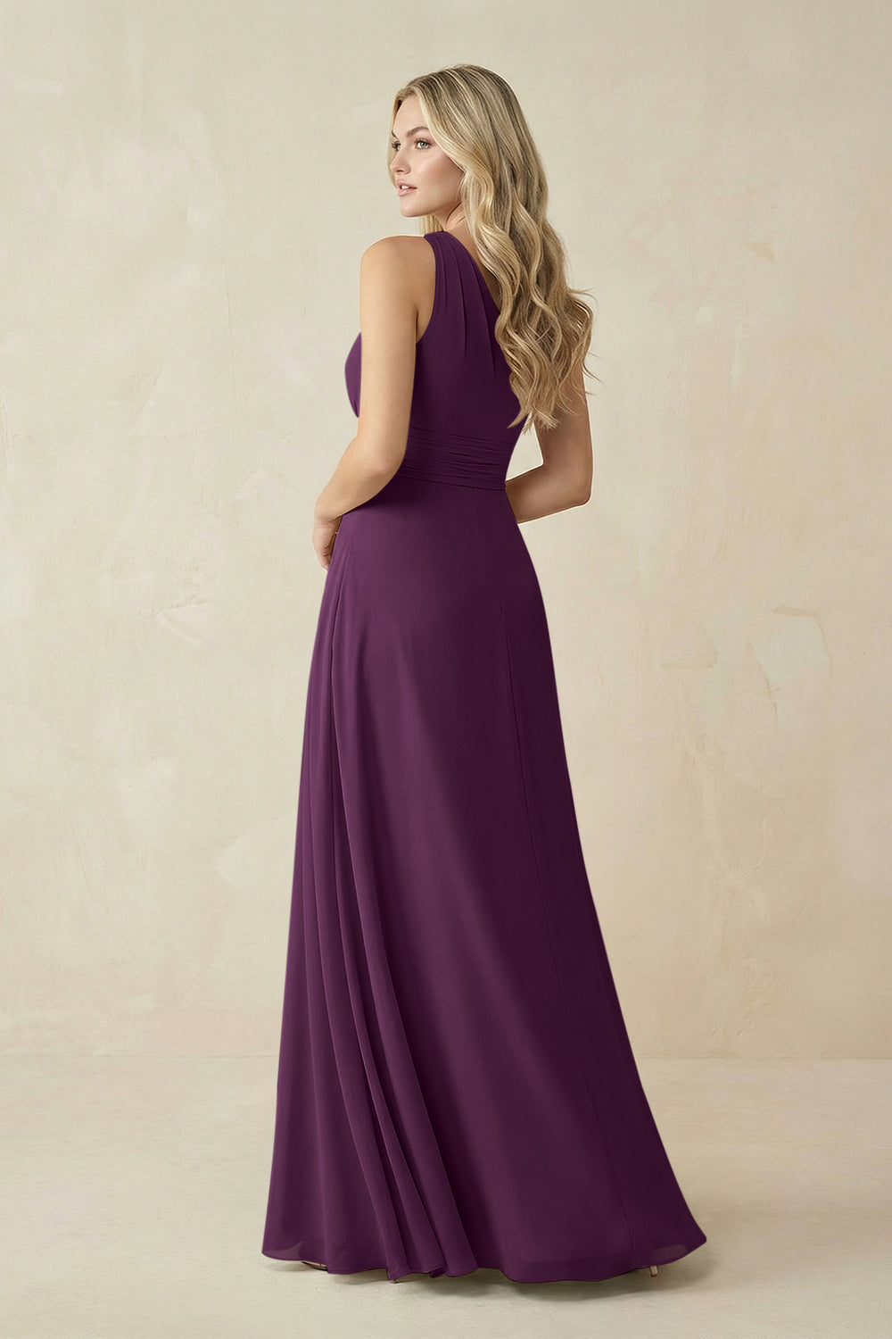 One-Shoulder A-Line Chiffon Bridesmaid Dress in Fig