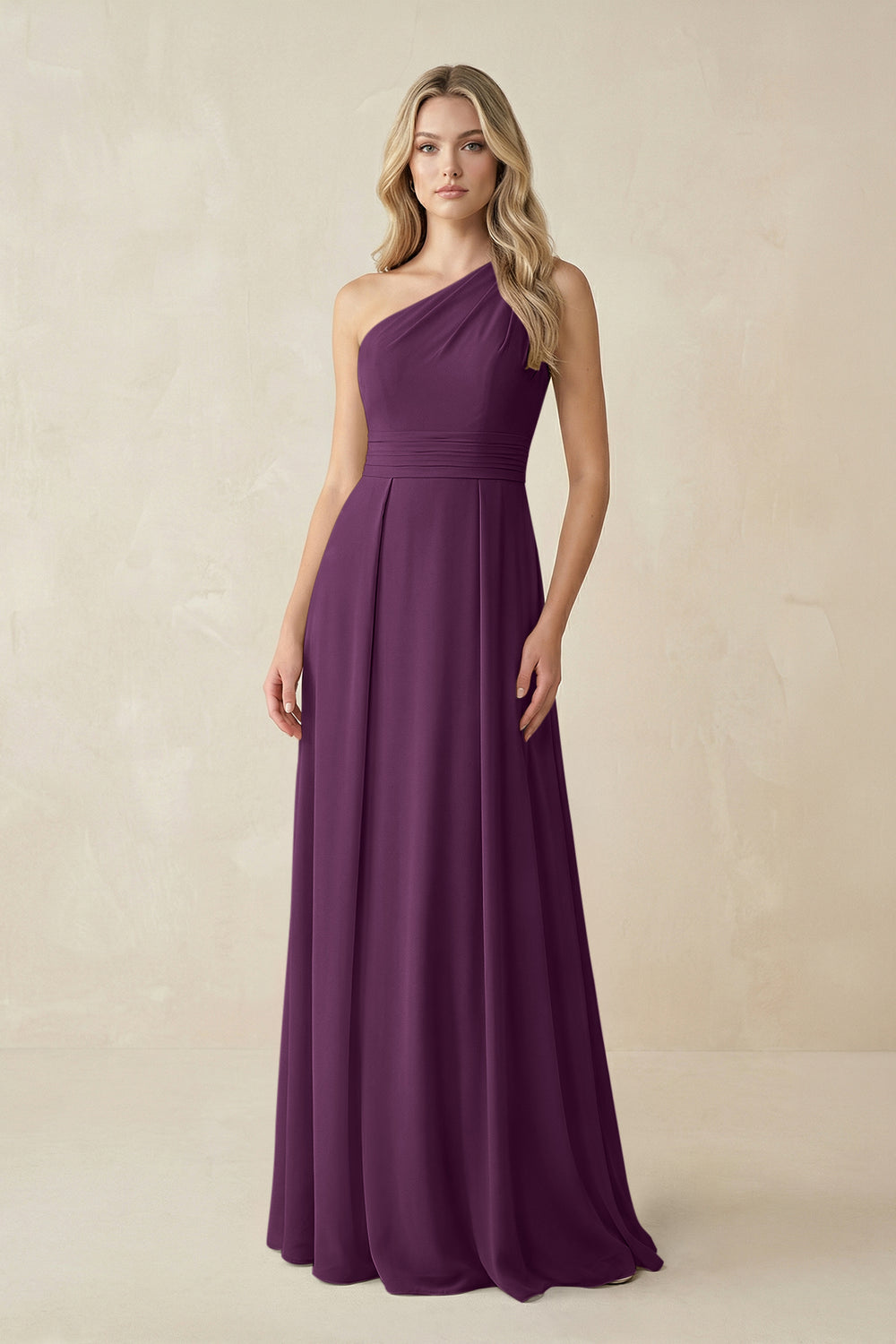 One-Shoulder A-Line Chiffon Bridesmaid Dress in Fig