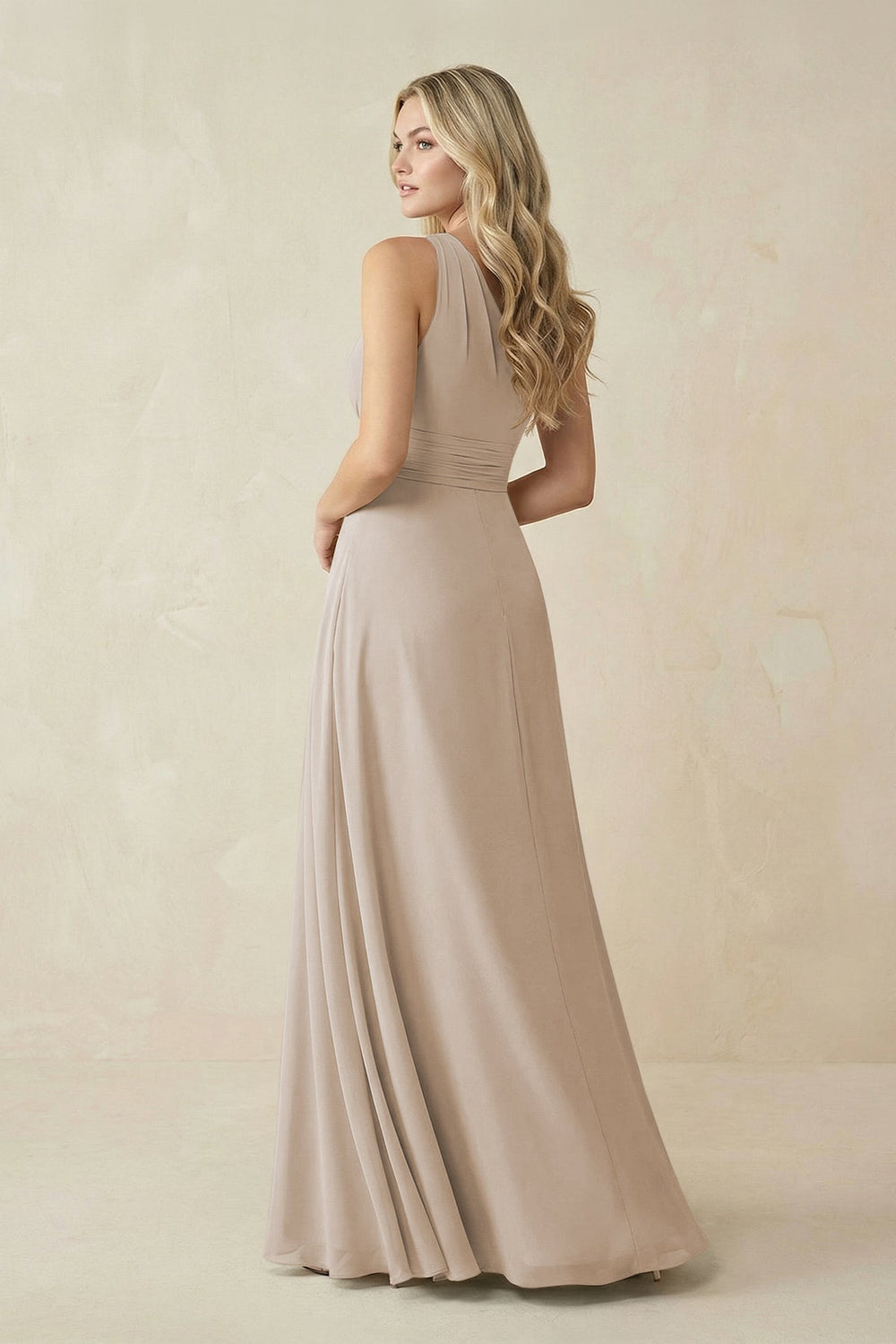One - Shoulder A - Line Chiffon Bridesmaid Dress in Frost - SHE IS ME Bridesmaid Dresses