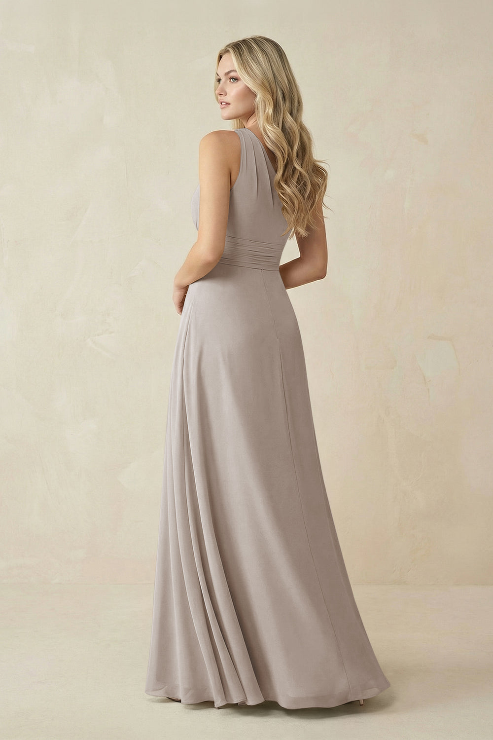 One-Shoulder A-Line Chiffon Bridesmaid Dress in Frost