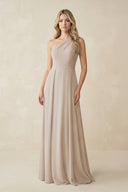 One - Shoulder A - Line Chiffon Bridesmaid Dress in Frost - SHE IS ME Bridesmaid Dresses