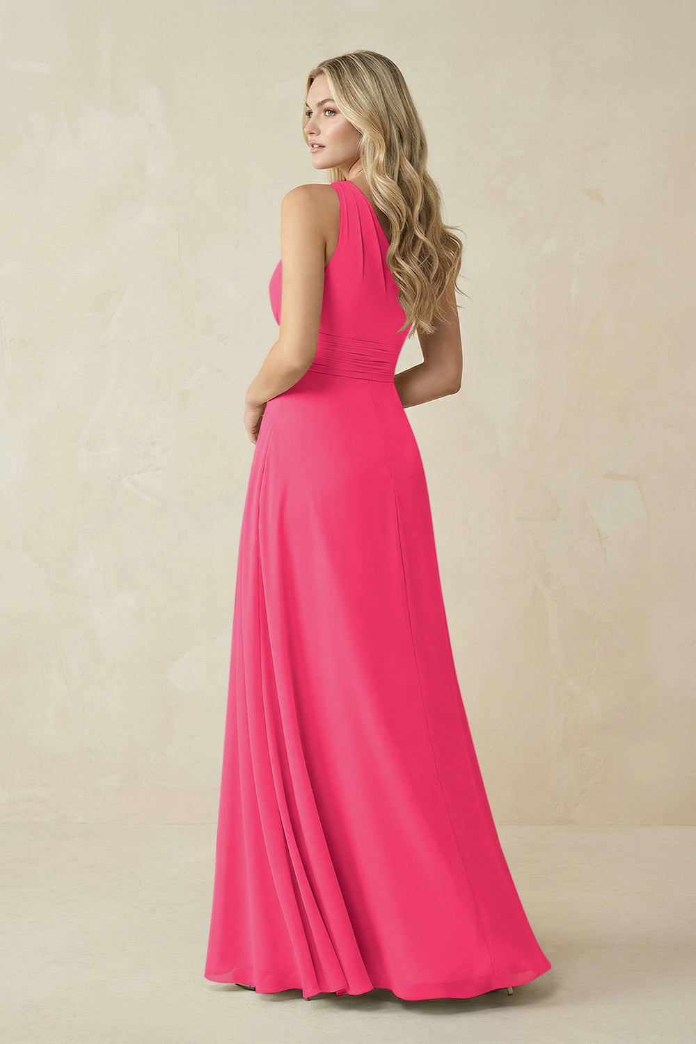 One-Shoulder A-Line Chiffon Bridesmaid Dress in Fuchsia