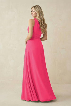 One-Shoulder A-Line Chiffon Bridesmaid Dress in Fuchsia (2) | KISSBRIDAL