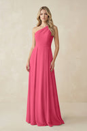 One - Shoulder A - Line Chiffon Bridesmaid Dress in Fuchsia - SHE IS ME Bridesmaid Dresses