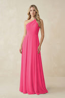 One-Shoulder A-Line Chiffon Bridesmaid Dress in Fuchsia | KISSBRIDAL