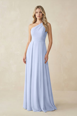 One-Shoulder A-Line Chiffon Bridesmaid Dress in Ice | KISSBRIDAL