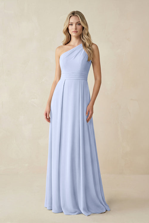 One-Shoulder A-Line Chiffon Bridesmaid Dress in Ice | KISSBRIDAL