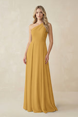 One-Shoulder A-Line Chiffon Bridesmaid Dress in Marigold | KISSBRIDAL