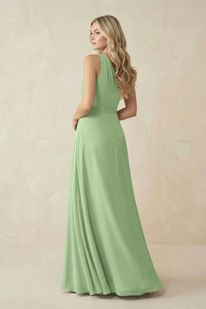 One-Shoulder A-Line Chiffon Bridesmaid Dress in Matcha (2) | KISSBRIDAL