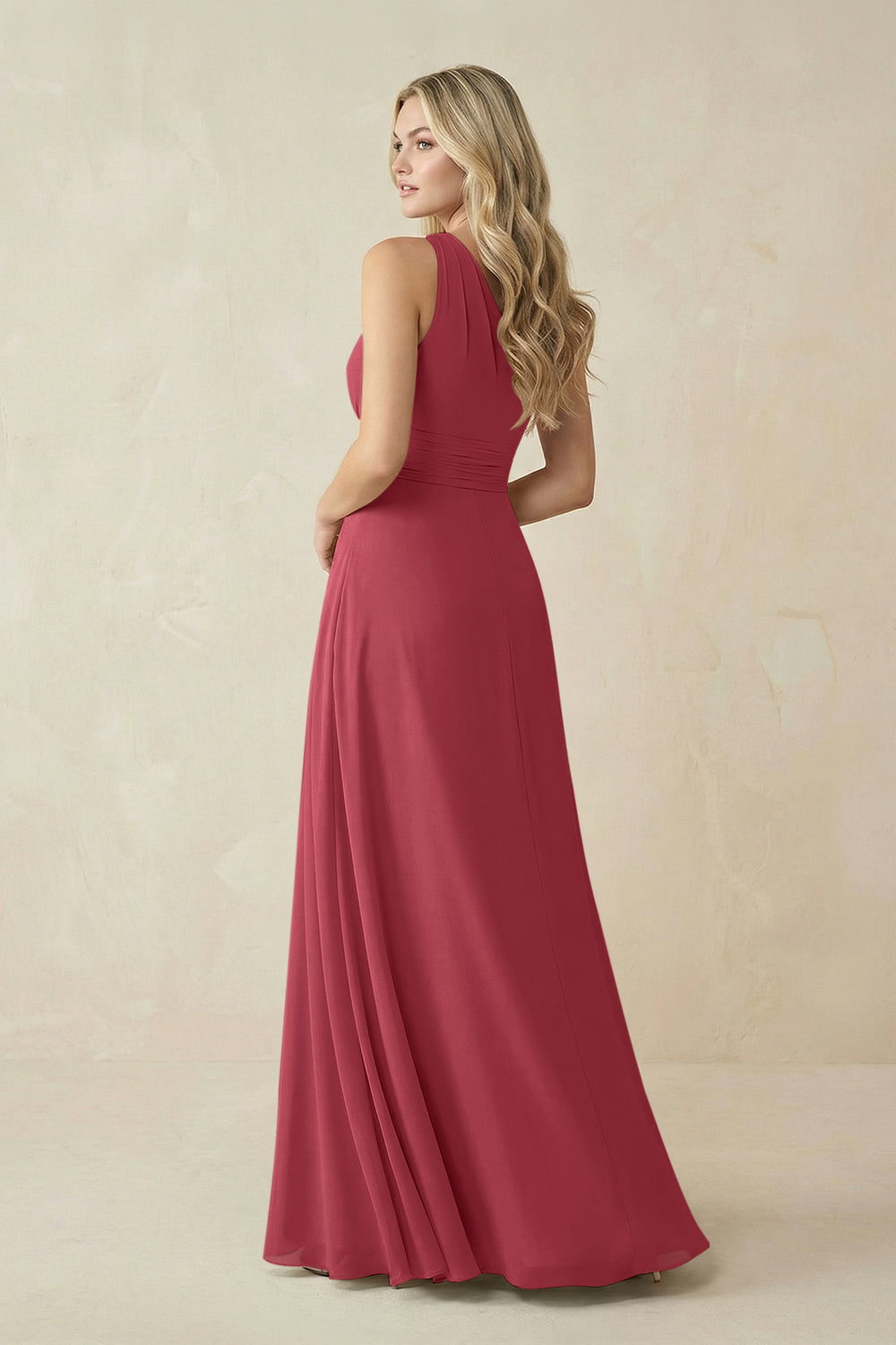 One-Shoulder A-Line Chiffon Bridesmaid Dress in Merlot