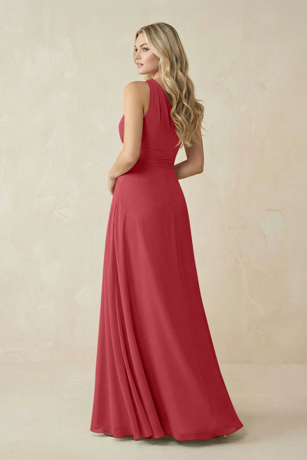 One - Shoulder A - Line Chiffon Bridesmaid Dress in Merlot - SHE IS ME Bridesmaid Dresses