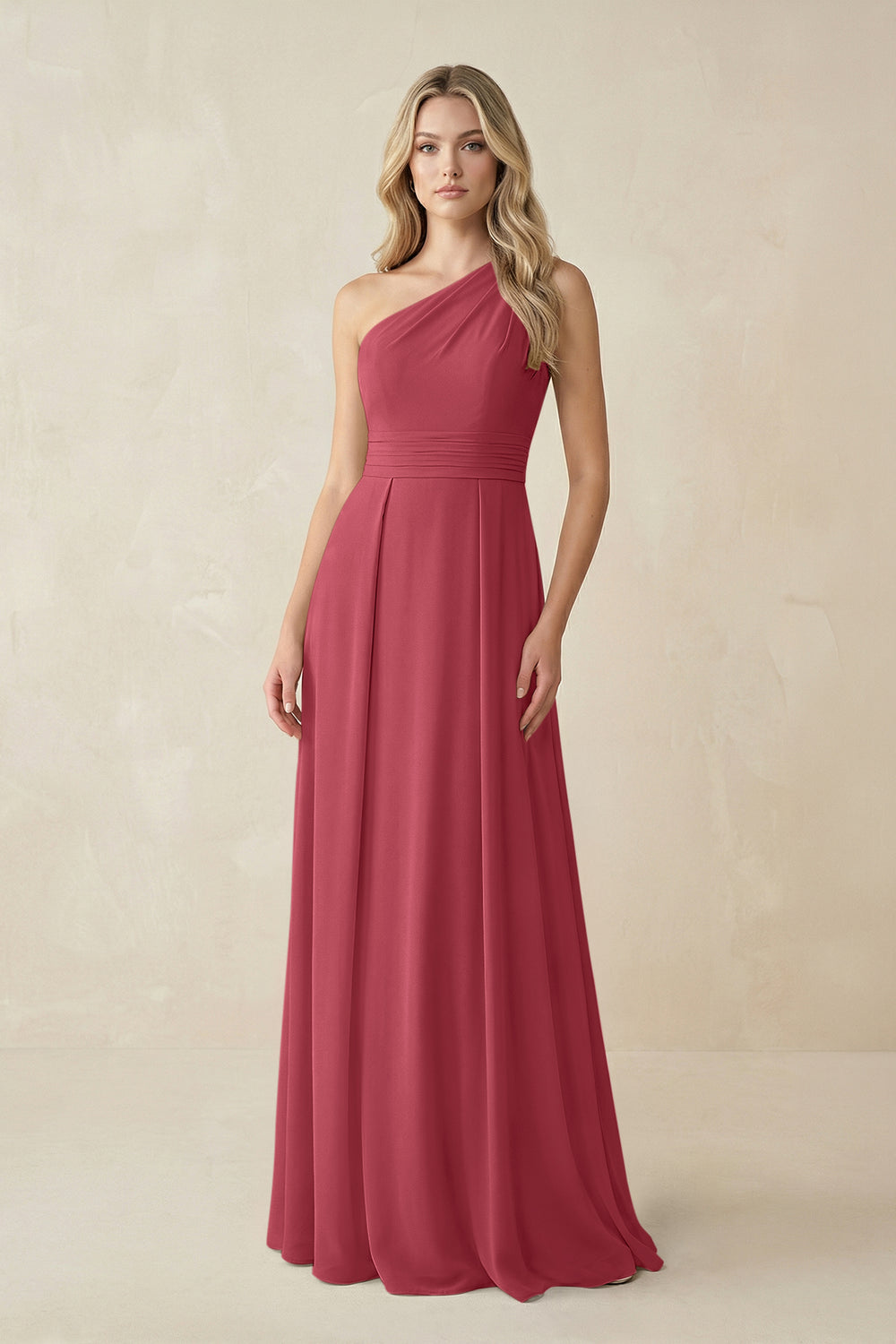 One-Shoulder A-Line Chiffon Bridesmaid Dress in Merlot