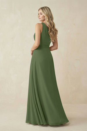 One-Shoulder A-Line Chiffon Bridesmaid Dress in Moss (2) | KISSBRIDAL