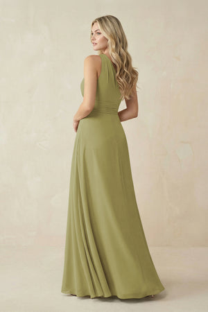 One-Shoulder A-Line Chiffon Bridesmaid Dress in Moss Green (2) | KISSBRIDAL